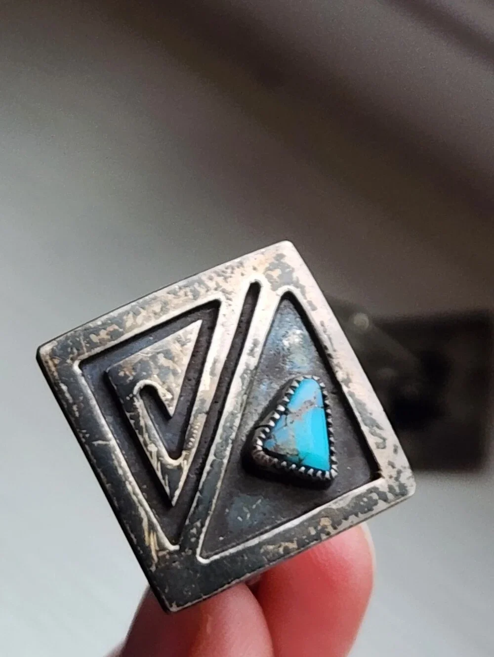 VTG STERLING SILVER TURQUOISE OVERLAY CUFFLINKS 3/4